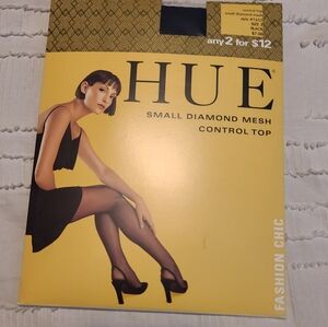 New HUE Control Top Diamond Mesh  Black Nylons Sz 2